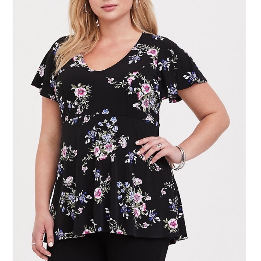 BLACK FLORAL STUDIO KNIT BABYDOLL TOP